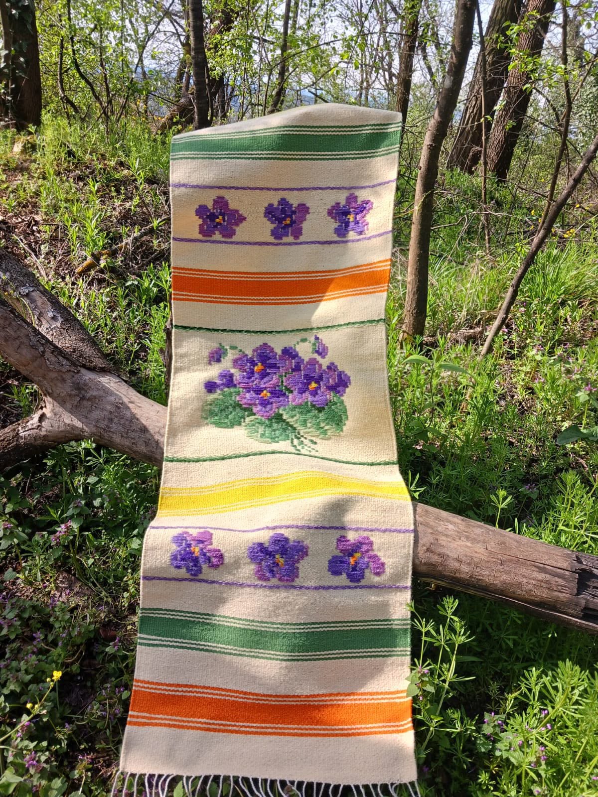 Handwoven Bulgarian Wool Rug – Violet Floral Design