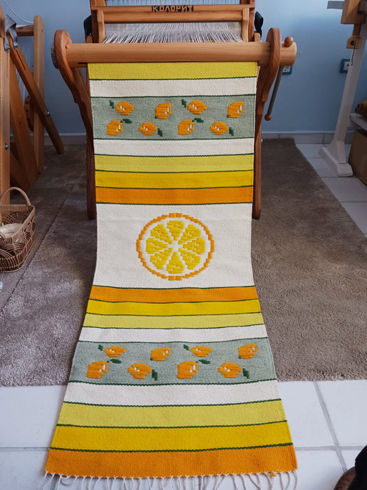 Handwoven Bulgarian Wool Rug – Citrus Folk Motif